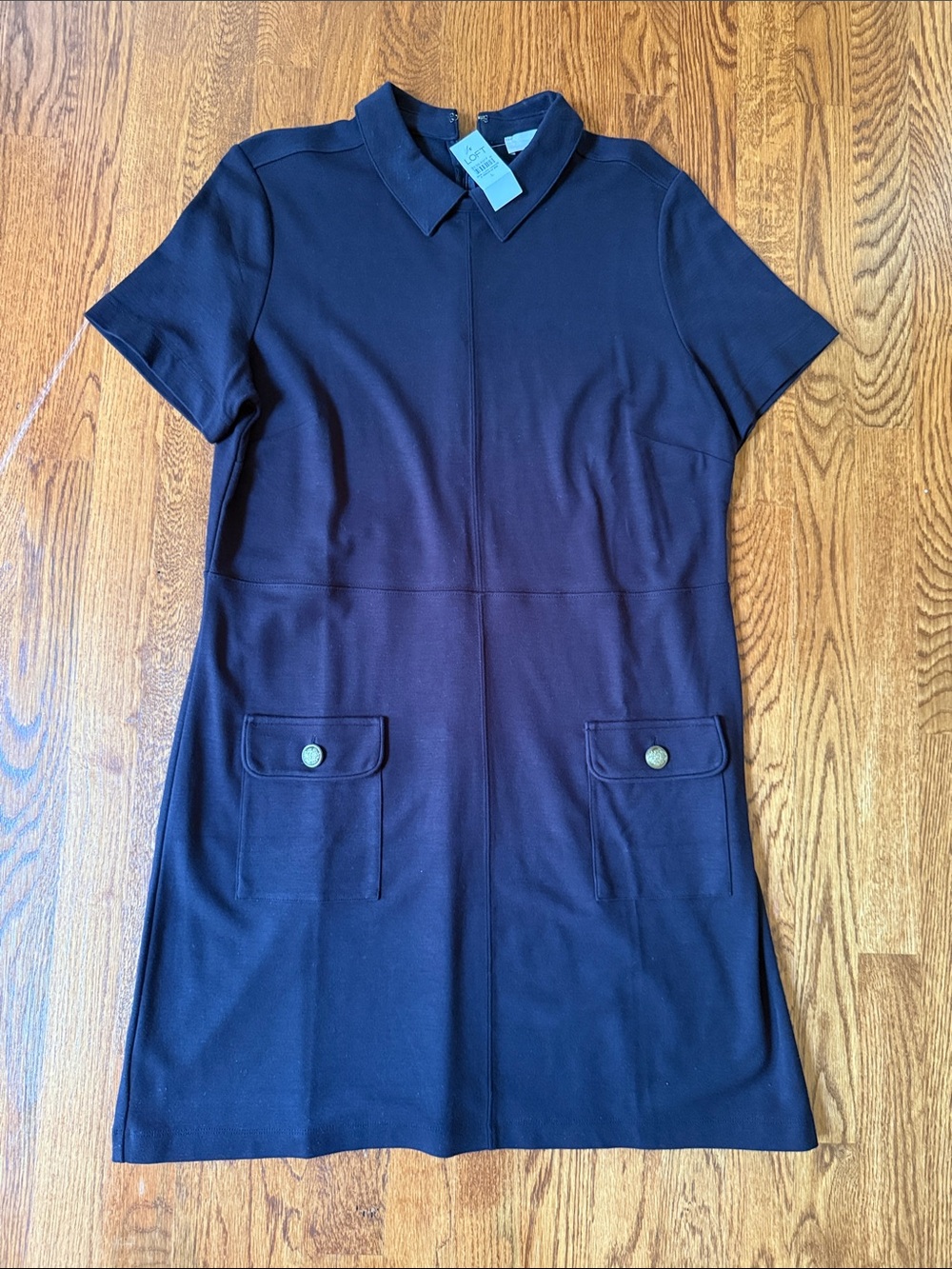 LOFT BLACK Short-Sleeve Collared Shift Dress